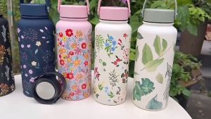 1000ml Floral Vacuum Flask Thermal Water Jug SUS304 Wide Mouth Portable Hot Cold Bottle with Carry Handle