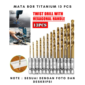 Set Mata Bor Spiral Titanium Berkualitas Tinggi untuk Power Drill Hex Shank 13 Pcs - Warna Coklat