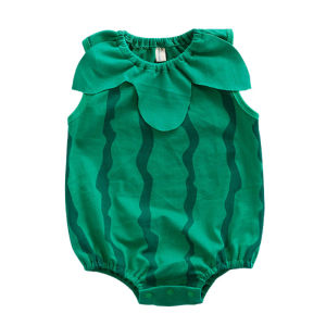 ชุดบอดี้สูทสำหรับเด็กเล็กชุดจั๊มสูทแขนในฤดูร้อนเด็กทารกชุดรอมเปอร์สำหรับทารกแรกเกิดลายผลไม้การ์ตูนเสื้อคลุมหลวมๆสามเหลี่ยม