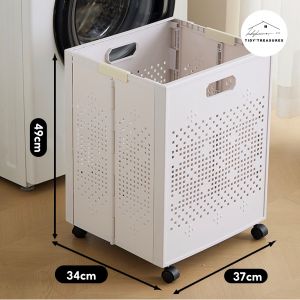 ตะกร้าพลาสติกพับได้มีล้อ พับพลาสติกซักผ้าสกปรก ตะกร้าเสื้อผ้าสกปรกสำหรับใช้ในบ้าน ตะกร้าซักผ้าความจุสูง
