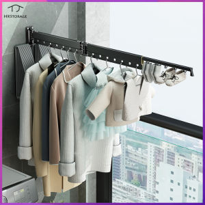 HKStorage Folding clothes hanger wall mounted indoor bay window outdoor balcony clothes hanging rod retractable small unit invisible clothes hanging