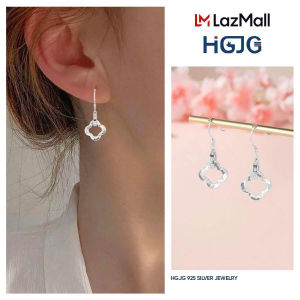 Bông Tai Bạc 925 HGJG Cỏ Bốn Lá May Mắn Dáng Dài Dạng Móc Khuyên Tai Móc Đeo Đi Tiệc Sang Trọng