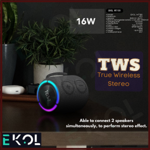 EKOL 2025 TWS Bluetooth Speaker with LED light  ♥ True Wireless Stereo ♥ Stereo and Surround ♥ 360 degree 3D sound ♥ with IPX7 waterproof