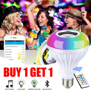 【Buy 1 Get 1】Bluetooth LED Bulb 12W E27 Dimmable Bulb Living Room Decoration Music Bulb with Remote Control