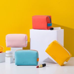 SPARAK PU Leather Cosmetic Bag Large Capacity Candy Colors Toiletry Storage Bag Cute Multifunctional Design Makeup Organizer Box for Travel Use