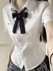 G7 Original jk New Waist-Cinching Short-Sleeve White Shirt Uniform Japanese Style School Supply Shirt Summer College Style Womens Shirt ins7/7