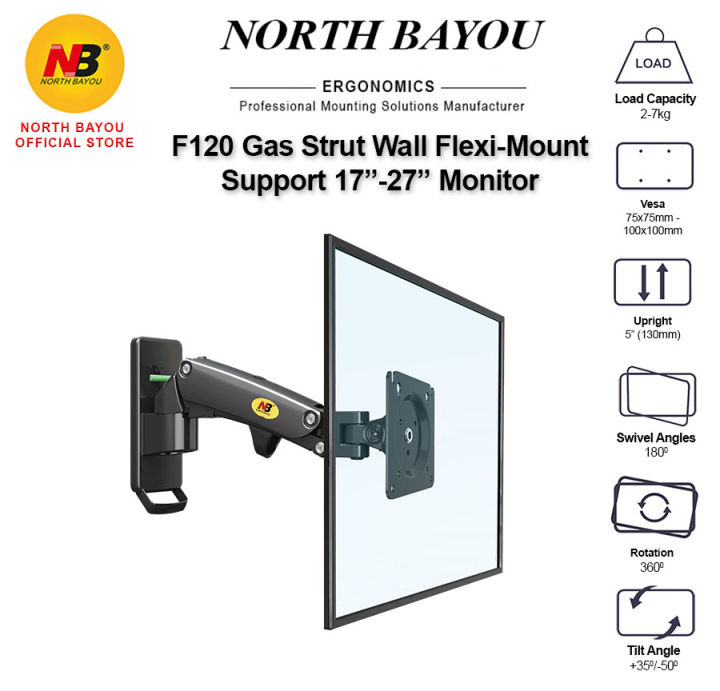 NB F120 Gas-Strut Flexi Monitor Wall Mount for 17