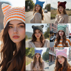 Little Devil Knitted Hat Women Autumn Winter Hat Lovely Ears Knitted Hat for Various Ages