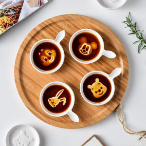 4Pcs/Set Kitchen tableware embossed ceramic seasoning plate Mini cute animal pattern tableware Soy sauce vinegar jam Snack Dish