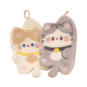 baoda Christmas Gift Cute Cat Hand Towels Quick Drying Kitchen Cleaning Rag Coral Velvet Cartoon Animal Absorbent Hanging Bathroom Towel Supplies