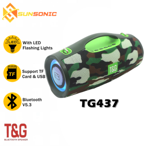 T&G TG437 TWS V5.3 Portable Wireless Extra Bass Speaker support TF Card USB AUX In FM Radio with RGB Lighting Effect