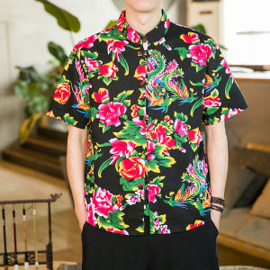 Loldeal 新年衣服男装 唐装 Mandarin Collar Shirt Mao Hombre Chinese Collar Shirts for Mens Shirt Regular Fit Camisa Tradicional China Shirt