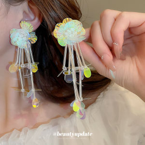 ต่างหูมุกดอกไม้สีเงินต่างหูมุกหวานสดชื่นดีไซน์ทันสมัย