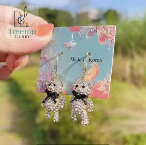 [Treetop Culture] Korean 925 Silver Needle star teddy bear earring stud handcrafted seashell gold plated
