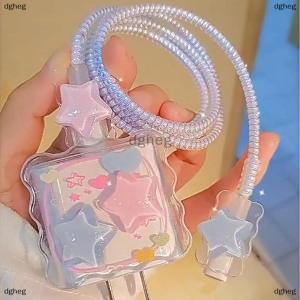 [COD] dgheg Kawaii Cute 3D Star Love Heart Wave Border Y2K USB Protector Cover For IPhone 18 20W Data Line Head Cord Fast Charging Case