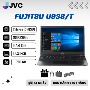 Laptop giá rẻ nhẹ nhất thế giới FUJITSU U938/T made in japan (700gr) Celeron (3965u) Ram 8GB/ SSD 256 Pin90% Sạc Zin theo máy