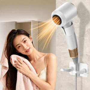UNDATA Waterproof Hair Dryer Bracket Wall Mount Space-Saving Hair Blower Holder Durable Punch-Free Bathroom Storage Organizer Rack Bathroom