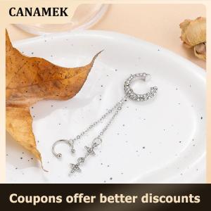 【 CANAMEK 】 Shiny Crystal Star Tassel Ear Clip Earrings For Women Rhinestone Non- Cuff Ear Clip Earrings Cartilage Jewelry