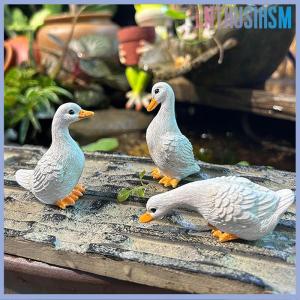 【Enthusiasm】🌟🌟【Hot Sale】🎈 3pcs Cute White Duck Hydroponic Lotus Flower Pot Retro Resin Statue Outdoor Sculpture For Home Office Desk Garden Desk Decor Ornament