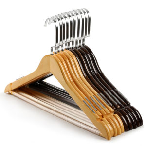 Hangers for Clothes Organizer Wood Metal Non Slip Coat Hanger with U-Shaped Groove Heavy Duty