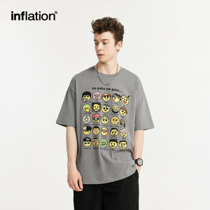 INFLATION brand Hip Hop Avatar Crack Printed T-shirt 2024 Spring/Summer New Product Trendy Brand Personalized Short sleeved Top for Men