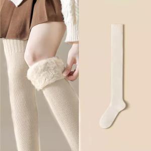 Winter Womens Fleece-Lined Over-the-Knee Socks Bestseller Thickened Warm Solid Color Leg Warmers Long Socks