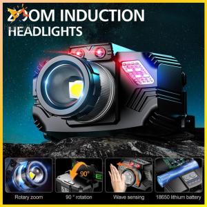 LED Headlamp Rechargeable Flashlight with Motion Sensor Head Lamp with 3 Modes Head Light for Camping Fishing Running Biking