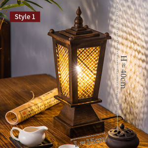 โคมไฟไม้เนื้อแข็งไม้ไผ่สานตั้งโต๊ะสร้างสรรค์หน้ากระจกโคมไฟตั้งโต๊ะห้องนอนโคมไฟตั้งโต๊ะบาร์วินเทจบรรยากาศความคิดถึงโคมไฟตั้งโต๊ะรูปทรงพิเศษ