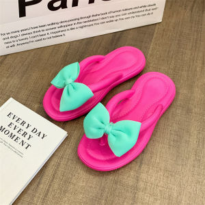 [Free Shipping] EVA Thick-Soled Flip-Flops With Cute Bow Design Perfect For Girls Height-Increasing Suitable For Indoor And Outdoor Wear Summer Beach Sandals