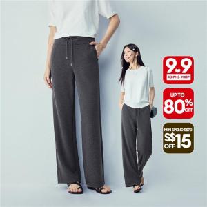 Giordano Women Drawstring elastic waist knit pants Free Shipping 18416010