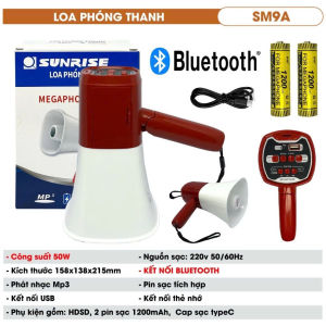 [CÓ BLUETOOTH USB]Loa phóng thanh công suất lớn 50W chính hãng Sunrise SM9A MP3 ghi âm phát lại