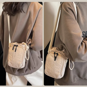 Nylon Crossbody Water Bottle Bag Waterproof Korean Style Water Bottle Carrier Bag Fashionable Drawstring Open Top Mobile Phone Bag Walking