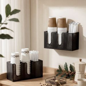 YIYU STUDIO 3 Girds Giá đỡ cốc giấy dùng một lần Gắn tường Nhựa Giá để cốc cà phê Đa chức năng Dung lượng lớn Người tổ chức giải thưởng cho nhà bếp
