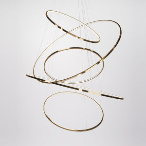 Modern Chandelier 5/6 Rings Round Luxury Chandeliers Pendant Light Stainless Steel Titanium Gold Villa Chandeliers High Floor for Living Room Dining Room Staircase Lobby Foyer 3 Colors Light Chandelier With 400CM Hanging Wire