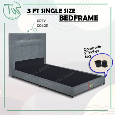 TW 3 FT Single Size Bedframe Fabric/Divan Bed Base- Fabric Grey