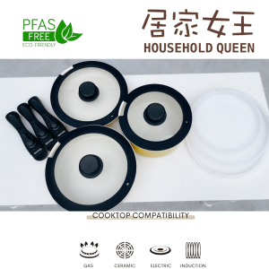 HHQ Nonstick Ceramic Rock Cookware Set Handle Removable 12Pcs No PFAS& PTFE& PFOA Suitable for All Stoves