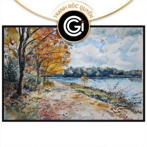 Tranh phong cảnh mùa thu màu nước. Tranh treo tường dán tường canvas trang trí. CGI-1954