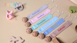 TYRY.HU Personalized Pacifier Clip with Name Embroidery Pacifier Holder for Baby Girls and Boys Neutral Binky Clips Universally Fit All Pacifiers & Baby Toys Baby Gift 2 Pack(GreyKhaki)