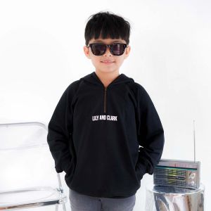 Lily And Clark Hoodie Anak Laki-laki model Half Zip Warna Hitam - HHZ02