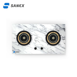SANEX Kompor Tanam & Meja Kaca 2 Tungku 2 In 1 Marble Series SN-KT201 Api Tornado Warna Hitam & Putih Marmer