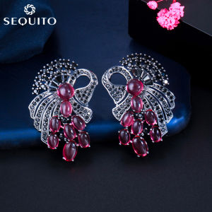SEQUITO Unique Design Crystal Water Drop Tassel Flower Earrings Vintage Lady Exquisite CZ Jewelry Gift SE376