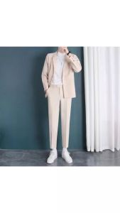 Apricot Suit Three-Piece Men Korean Version Casual Handsome Professional Formal Best Groom Dress㏇X0420