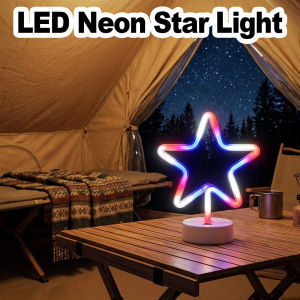 Star LED Neon Sign Table Light Red White Blue Standing Night Lamp Dual Power USB Battery Decor Accent for Home Bedroom Office Desk Party Celebration Centerpiece