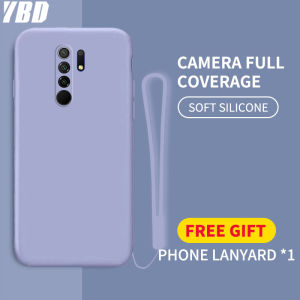 YBD case For Xiaomi Redmi 9 Accurate camera hole protection Casing Thin Soft Liquid Silicone Cover Candy Color Cases with free phone Lanyard