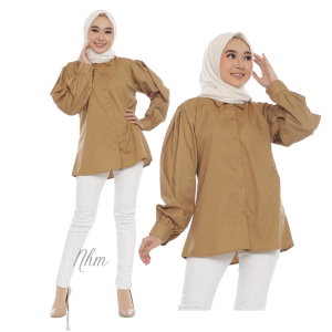 NHM Kemeja Wanita Tangan Panjang  Polos LD 100 Katun Toyobo Adem