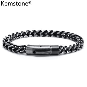 Kemstone cổ điển bằng thép không gỉ bạc grey mạ vàng màu đen Vòng đeo tay mắt xích trang sức quà tặng cho nam giới