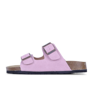 BOKEN Women Flat Sandals Outdoor Casual Slipper Two-Strap Leather Lazy Shoes Arizona Pink