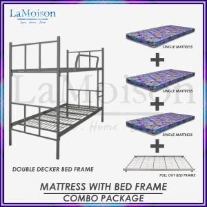 Lamoison SET Bed Frame With Mattress Double Decker Bed Frame + Pull Out Bed Frame + Single Mattress - CM-BF20