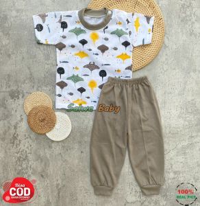 Salwa Baby - Setelan bayi Usia 3-12 Bulan Setelan Baju Bayi Lengan Pendek Celana Panjang Setelan Harian Motif Ikan Pari