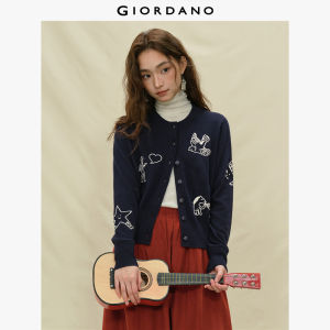 Giordano Women Contrast Stitch Crew Neck Knit Open Cardigan Free Shipping 18355612